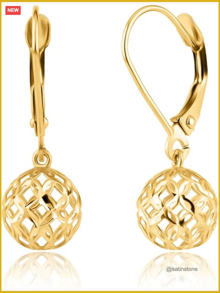 14k Yellow Gold Filigree Dangle Earrings Leverback Hypoallergenic Lightweight